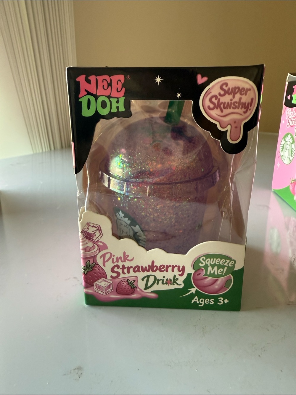 Nee Doh Pink Strawberry Drink Squishy Toy with Starbucks Logo